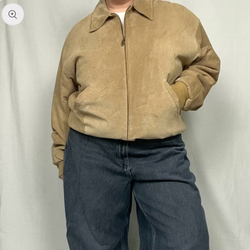 St Johns Bay Vintage Quilted Suede Leather Tan Bomber Jacket Oversized Vintage